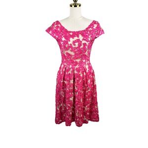 Anthropologie Yoana Baraschi Jardim Pink Ribbon Soutache Lace Vintage Dress Sz 6
